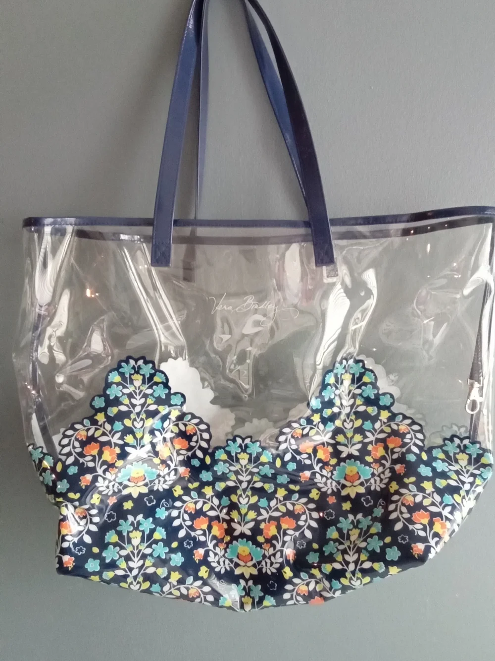 Vera Bradley Clear Floral Medallion Tote Bag and Pouch Set Stadium Approved Navy